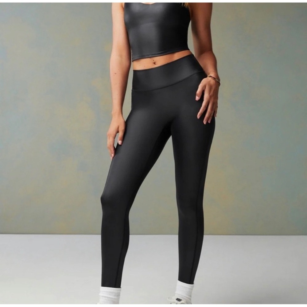 Fabletics Motion365+ Anywhere Leggings Shine Black Faux Leather Medium